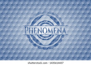 Phenomena blue emblem or badge with abstract geometric pattern background. Vector Illustration. Detailed.