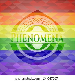 Phenomena emblem on mosaic background with the colors of the LGBT flag