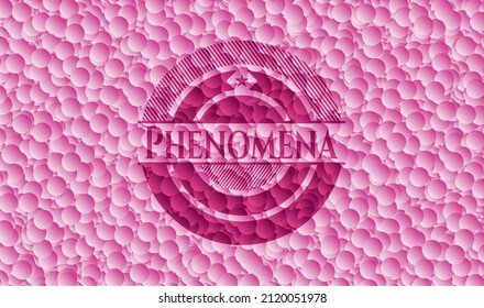 Phenomena pink badge with bubbles background. Vector Illustration. Detailed. 