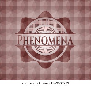 Phenomena red emblem with geometric pattern background. Seamless.
