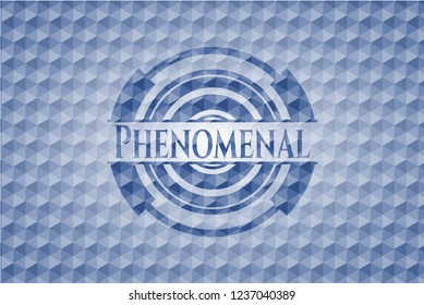Phenomenal blue badge with geometric pattern background.