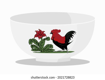Phenomenal bowl with a picture of a rooster and flowers, which actually has a good meaning.
Bowls like this are often used to eat noodles, soups, or other soupy foods.