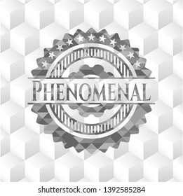 Phenomenal grey emblem with geometric cube white background