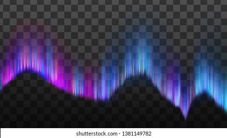 Phenomenon Arctic Northern Aurora Light Vector. Realistic Northern Atmospheric Constituents Emits Light Of Varying Color And Complexity Isolated On Transparency Grid Background. 3d Illustration