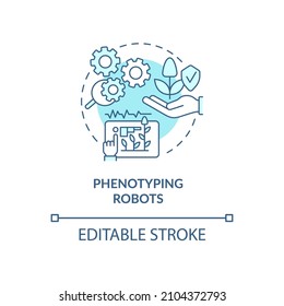 Phenotyping robots turquoise concept icon. Robotics in agriculture abstract idea thin line illustration. Isolated outline drawing. Editable stroke. Roboto-Medium, Myriad Pro-Bold fonts used