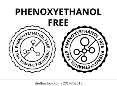 Phenoxyethanol-frei. Gebrauchte kosmetische Zutat und Konservierungsmittel. Versteckt das mikrobiologische Wachstum und verlängert die Haltbarkeit. Vektorlogo-Symbol-Illustration.