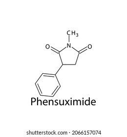Phensuximide molecular structure, flat skeletal chemical formula. Anti convulsant drug used to treat Epilepsy, seizure.
