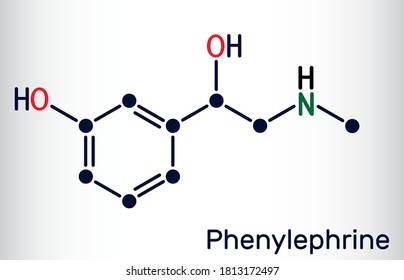 Phenylephrine molecule. It is nasal decongestant with potent vasoconstrictor property. Skeletal chemical formula. Vector illustration 
