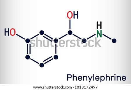 Phenylephrine molecule. It is nasal decongestant with potent vasoconstrictor property. Skeletal chemical formula. Vector illustration 