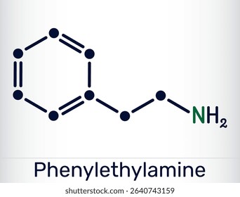 Phenylethylamine, PEA molecule. Neuromodulator and stimulant compound found in chocolate. Vector illustration