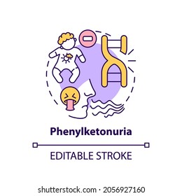 Phenylketonuria-Konzeptsymbol. Behinderung durch Erbkrankheiten. Stoffwechsel-Problem. Genetische Erkrankung Idee dünne Illustration. Vektorgrafik einzeln Umriss RGB Farbzeichnung. Bearbeitbarer Hub