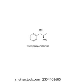 Phenylpropanolamine flat skeletal molecular structure α1 agonist drug used in nasal congestion treatment. Vector illustration.