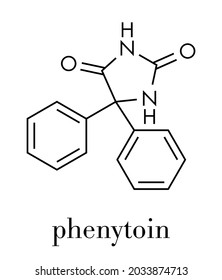 Phenytoin epilepsy drug molecule. Skeletal formula.