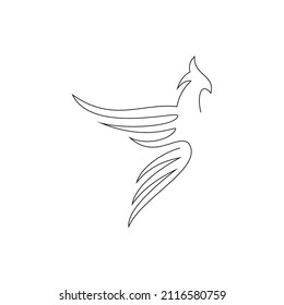 Pheonix Continuous one line drawing vector with minimalist design isolated in one white background.