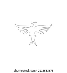 Pheonix Continuous one line drawing vector with minimalist design isolated in one white background.