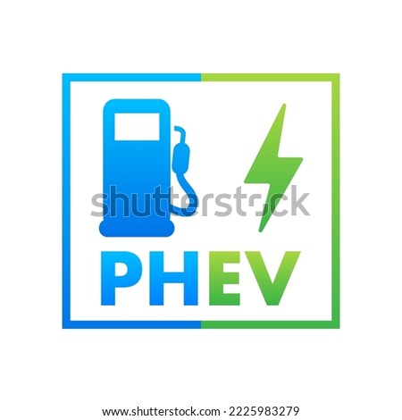 PHEV icon. Plug-in hybrid electric vehicle. Electric energy and fuel engine. Vector stock illustration