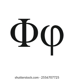 Phi greek letter, Phi ancient symbol vector illustration