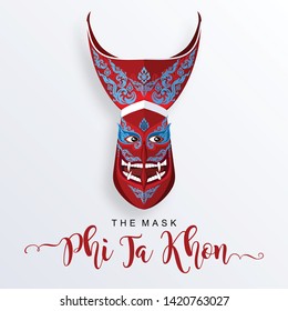 Phi Ta Khon - The mask Thailand travel concept The Most Beautiful Places To Visit In Thailand in flat style.