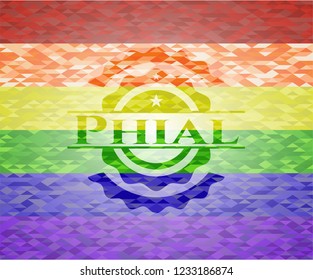 Phial emblem on mosaic background with the colors of the LGBT flag