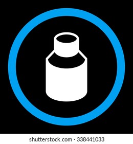 Phial vector icon. Style is bicolor flat rounded symbol, blue and white colors, rounded angles, black background.