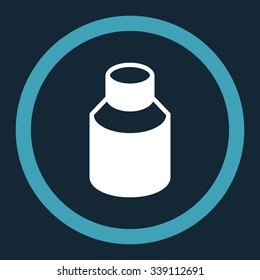 Phial vector icon. Style is bicolor flat rounded symbol, blue and white colors, rounded angles, dark blue background.