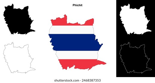 Phichit province outline map set