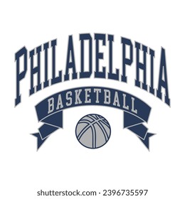 Philadelphia basketball design vector. Editable college t-shirt design printable text effect vector.	