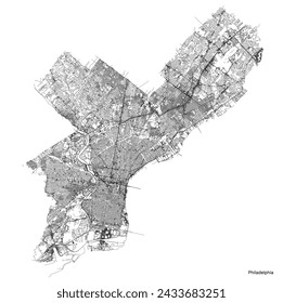 Philadelphia city map with roads and streets, United States. Vector outline illustration.