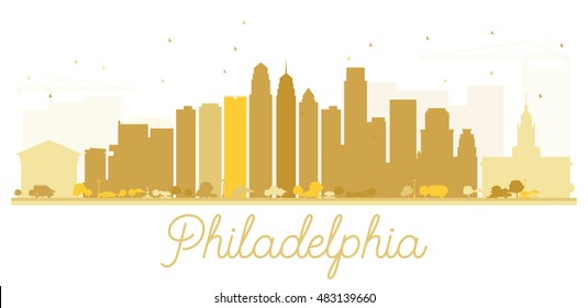 Philadelphia City skyline golden silhouette. Vector illustration. Simple flat concept for tourism presentation, banner, placard or web site. Business travel concept. Cityscape with landmarks