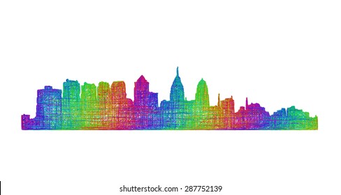 Philadelphia city skyline silhouette - multicolor line art