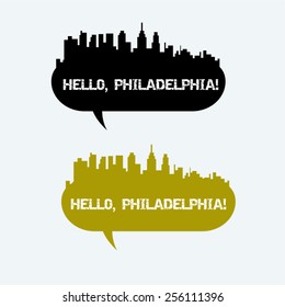 philadelphia city skyline vector landscape, speech bubble