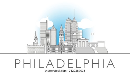 Philadelphia cityscape line art style vector illustration