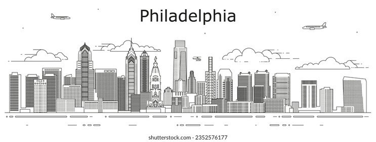 Philadelphia cityscape line art vector illustration