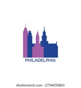 Philadelphia cityscape, skyline, panoramic vector logo, icon, clipart. USA Pennsylvania city emblem contour with landmarks and buildings silhouettes