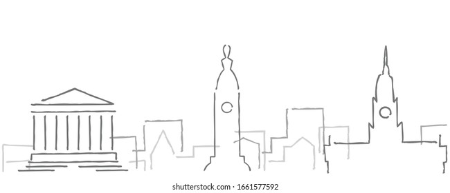 Philadelphia Freehand Minimal Line Skyline and Landmarks