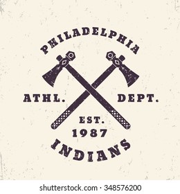 Philadelphia Indians grunge emblem, t-shirt design, print, vector illustration