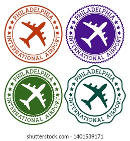 Philadelphia International Airport. Philadelphia airport logo. Flat stamps in material color palette. Vector illustration.