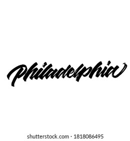 Philadelphia. Lettering inscription. Modern brush calligraphy. typography design. Hand written type. Simple vector sign. Vector illustration.