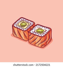 Philadelphia Maki sushi roll. Japanese cuisine, traditional food icon. vector illustration