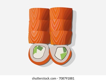 philadelphia maki-zushi sushi roll. Japanese cuisine, traditional food icon isolated
