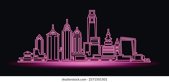 Philadelphia neon light skyline vector illustration