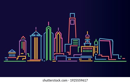 Philadelphia neon sign skyline vector illustration