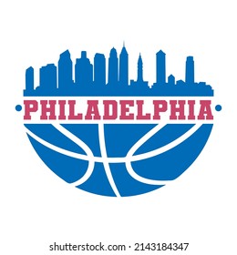 Philadelphia, PA, USA Basketball Skyline City Silhouette Vector. Basket Design Style Symbol Symbole. Sport America Ball.