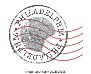 Philadelphia, PA, USA Stamp Map Postal. Silhouette Seal Roads and Streets. Passport Round Design. Vector Icon. Design Retro Travel National Symbol.