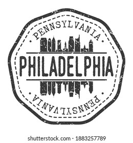 Philadelphia, PA, USA Stamp Skyline Postmark. Silhouette Postal Passport. City Round Vector Icon. Vintage Postage Design.