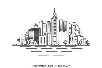 Philadelphia, Pennsylvania architecture line skyline illustration. Linear vector cityscape with famous landmarks, city sights, design icons. Landscape with editable strokes.