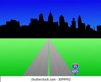 Philadelphia Pennsylvania Skyline Interstate 95 Stock Vector (Royalty ...