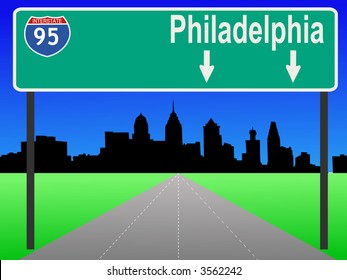 Philadelphia Pennsylvania skyline and interstate 95