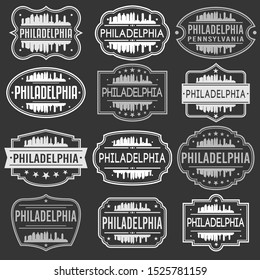 Philadelphia Pennsylvania Skyline. Premium Quality Stamp Frames. Grunge Design. Icon Art Vector. Old Style Frames.