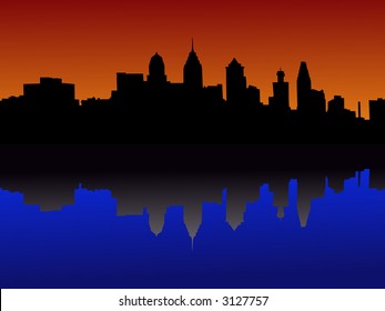 Philadelphia Pennsylvania skyline at sunset with colorful sky